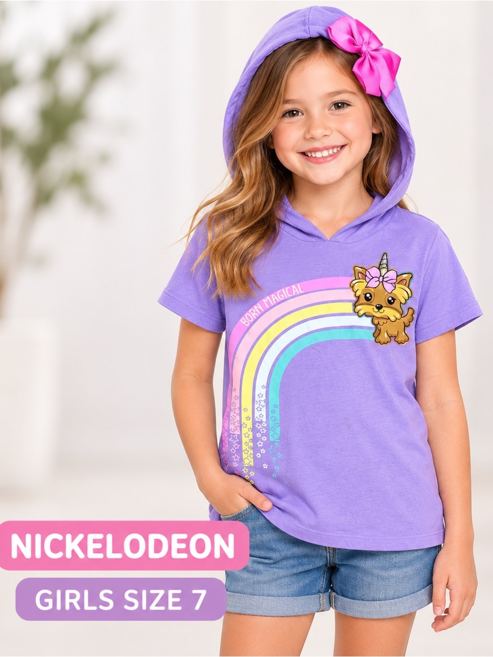 Nickelodeon JoJo Siwa Girls Size 7 Purple Born Magical Puppy Rainbow Hoodie Top